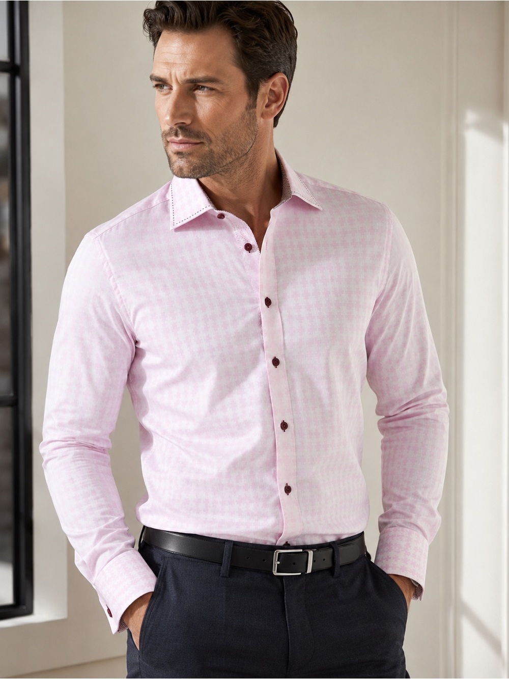 Elie Balleh Pink Geometric Modern Fit Dress Shirt L NWT $149